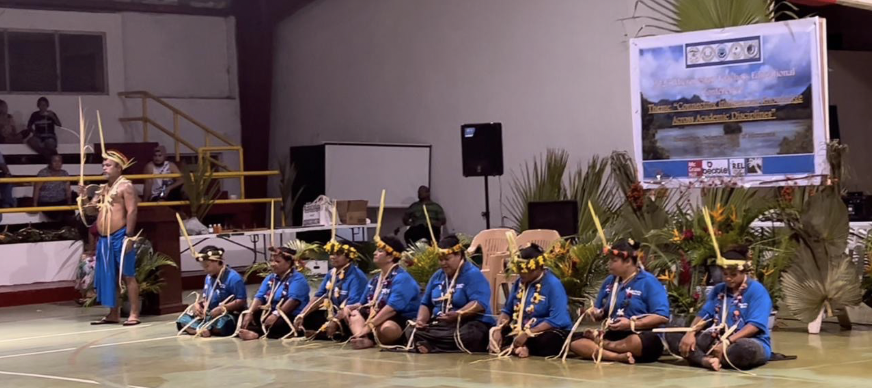Yap State performs an island chant at the closing ceremony. of the 2023 MTEC in Kosrae, FSM.